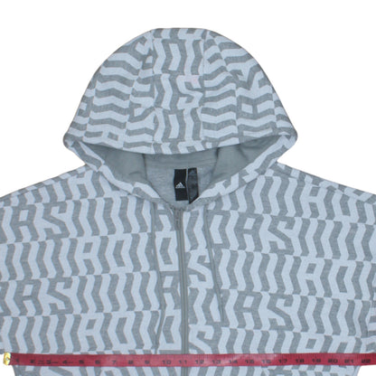 Adidas Women Grey White Full Zip Hoodie Size S 8-10 Geometric Print