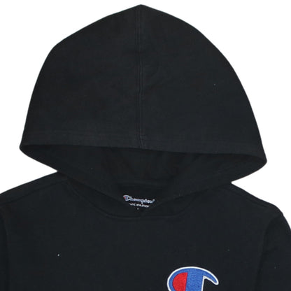 Champion Boys Black Pullover Hoodie L Cotton Blend Logo Athletic Sweatshirt