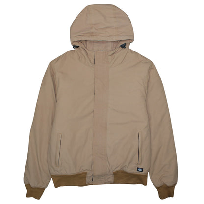 Dickies Men's Beige Hooded Bomber Jacket Medium Polyamide Lined Workwear