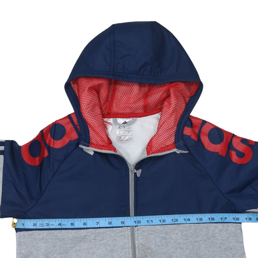 Adidas Boys Grey & Navy Full Zip Colourblock Hoodie 13-14 Years