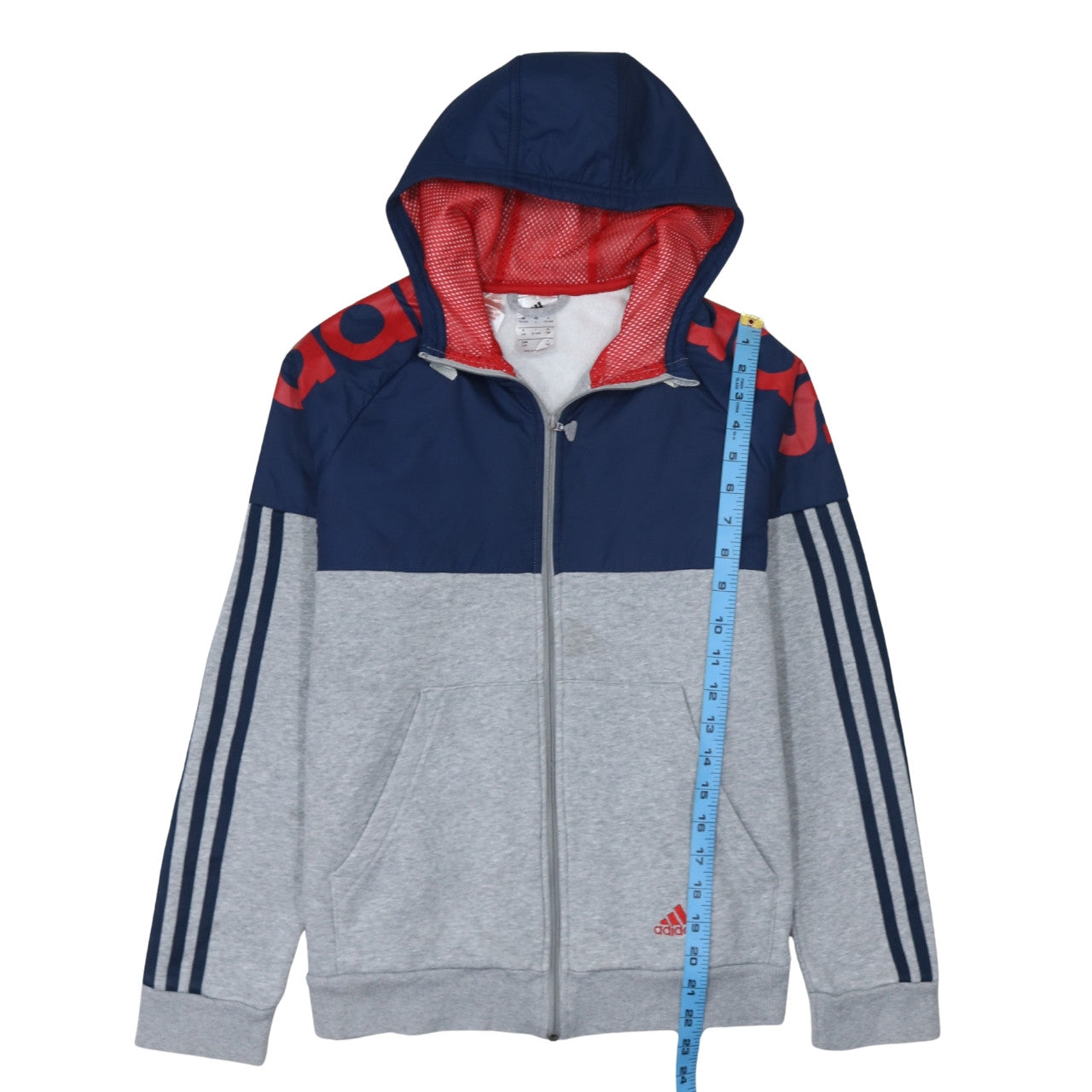 Adidas Boys Grey & Navy Full Zip Colourblock Hoodie 13-14 Years