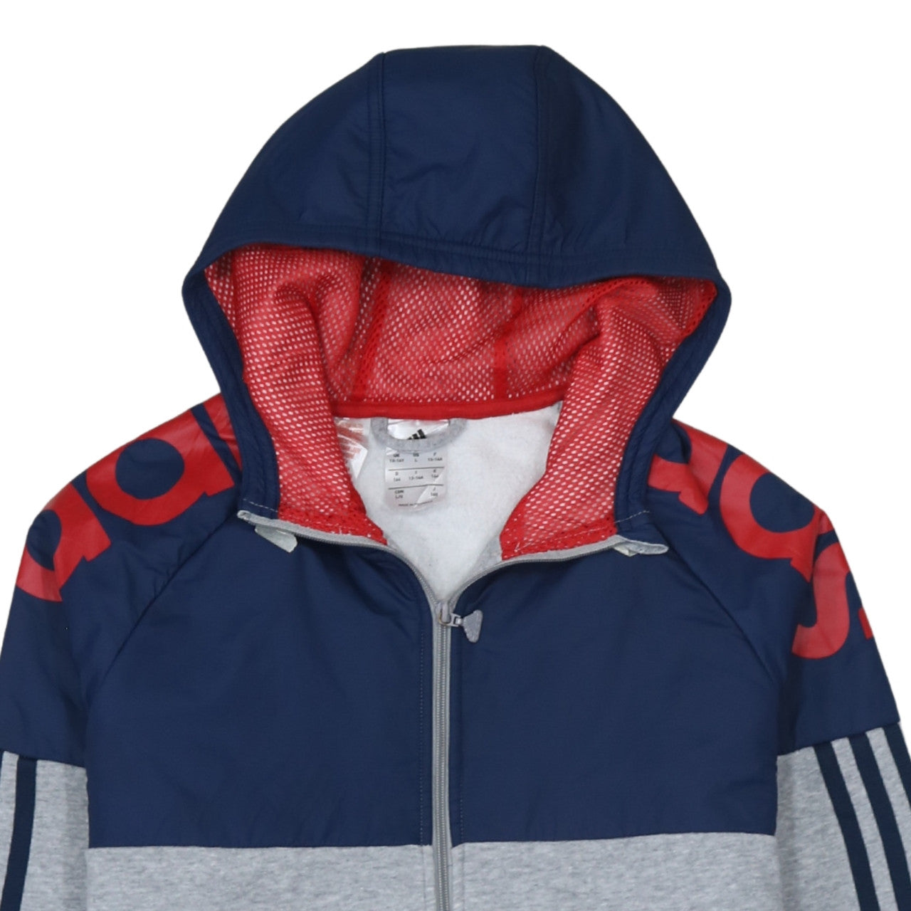 Adidas Boys Grey & Navy Full Zip Colourblock Hoodie 13-14 Years