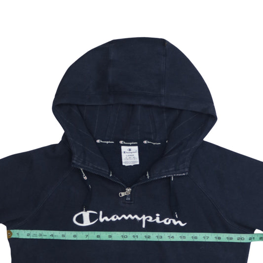 Champion Women Navy Blue 1/4 Zip Hooded Sweatshirt Size L