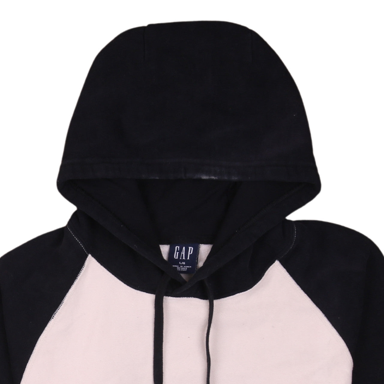 GAP Men's Black Beige Pullover Hoodie Size L Fleece Cotton Blend