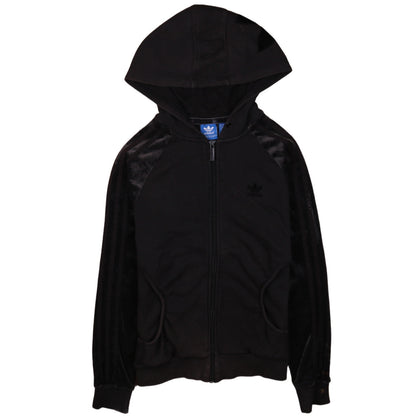 Adidas Womens Black Full Zip Hoodie Size 10 Velour Trim