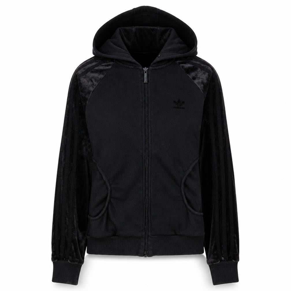 Adidas Womens Black Full Zip Hoodie Size 10 Velour Trim