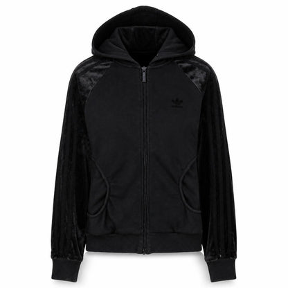 Adidas Womens Black Full Zip Hoodie Size 10 Velour Trim