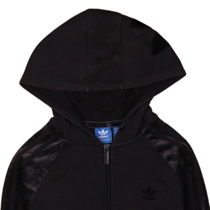 Adidas Womens Black Full Zip Hoodie Size 10 Velour Trim