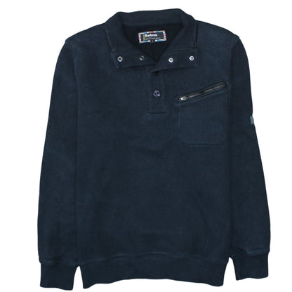 Barbour Men's Blue Henley Sweatshirt L Fleece Cotton Blend