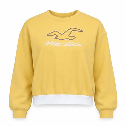 Hollister Women Yellow Crew Neck Pullover Sweatshirt M