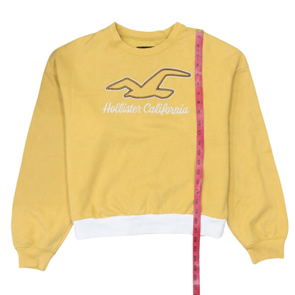Hollister Women Yellow Crew Neck Pullover Sweatshirt M