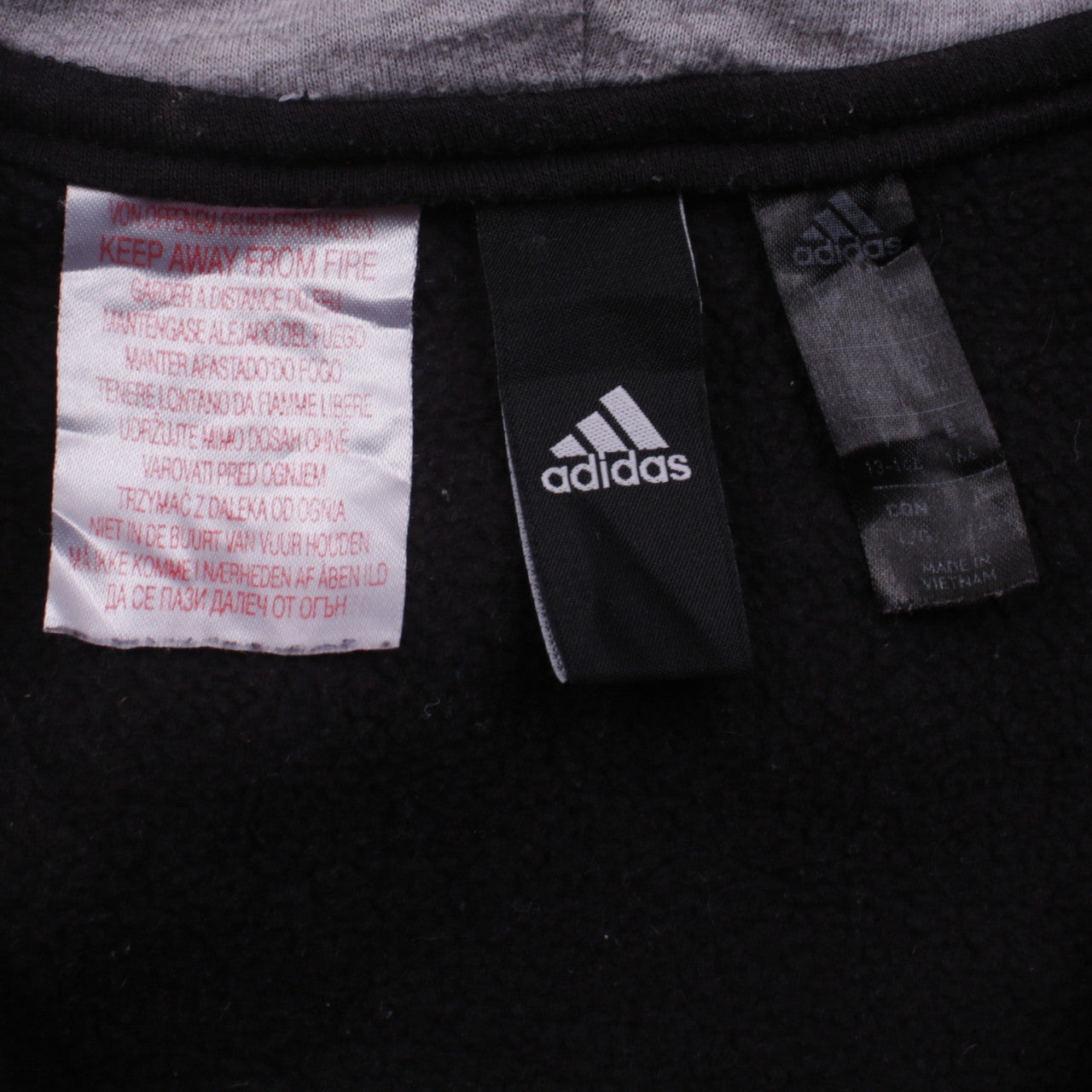 Adidas Boys Black Full Zip Hoodie 13-14 Years Sportswear Logo Print