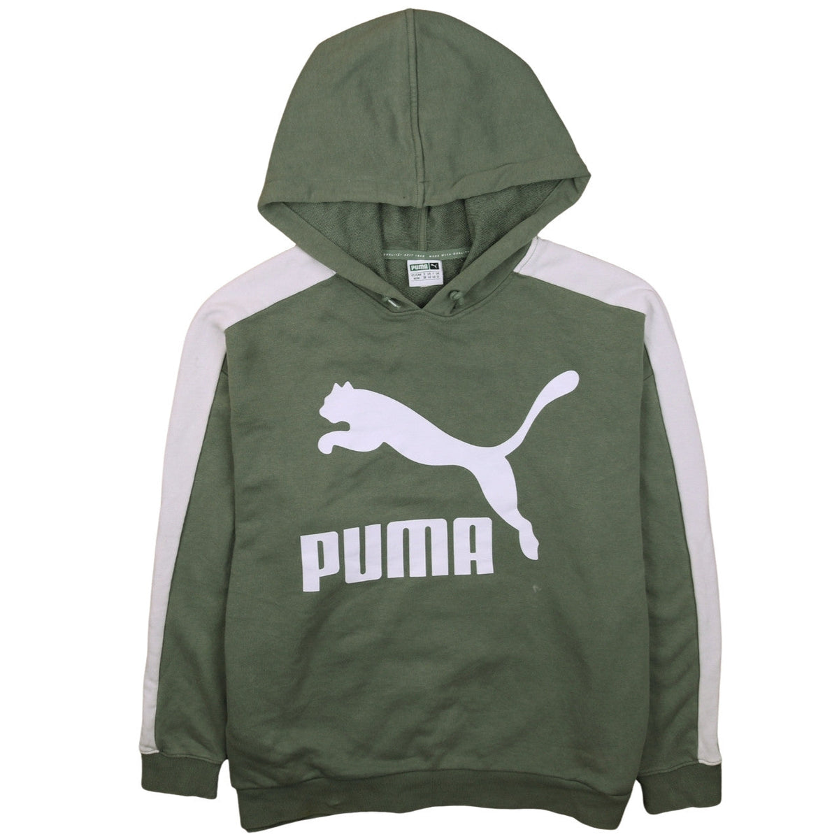 Puma Women's Green White Pullover Hoodie Size 12 Logo Print