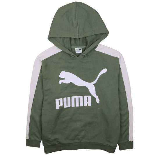 Puma Women's Green White Pullover Hoodie Size 12 Logo Print