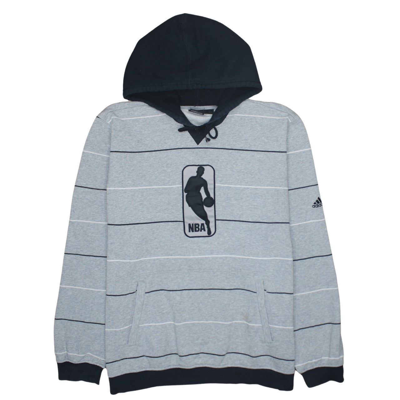 Adidas Men's Grey Striped NBA Pullover Hoodie Size L