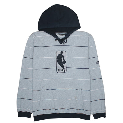 Adidas Men's Grey Striped NBA Pullover Hoodie Size L