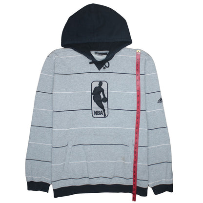 Adidas Men's Grey Striped NBA Pullover Hoodie Size L