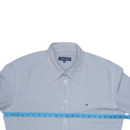 Tommy Hilfiger Men's Blue Striped Slim Fit Cotton Button-Up Shirt XL