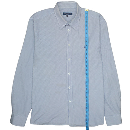Tommy Hilfiger Men's Blue Striped Slim Fit Cotton Button-Up Shirt XL