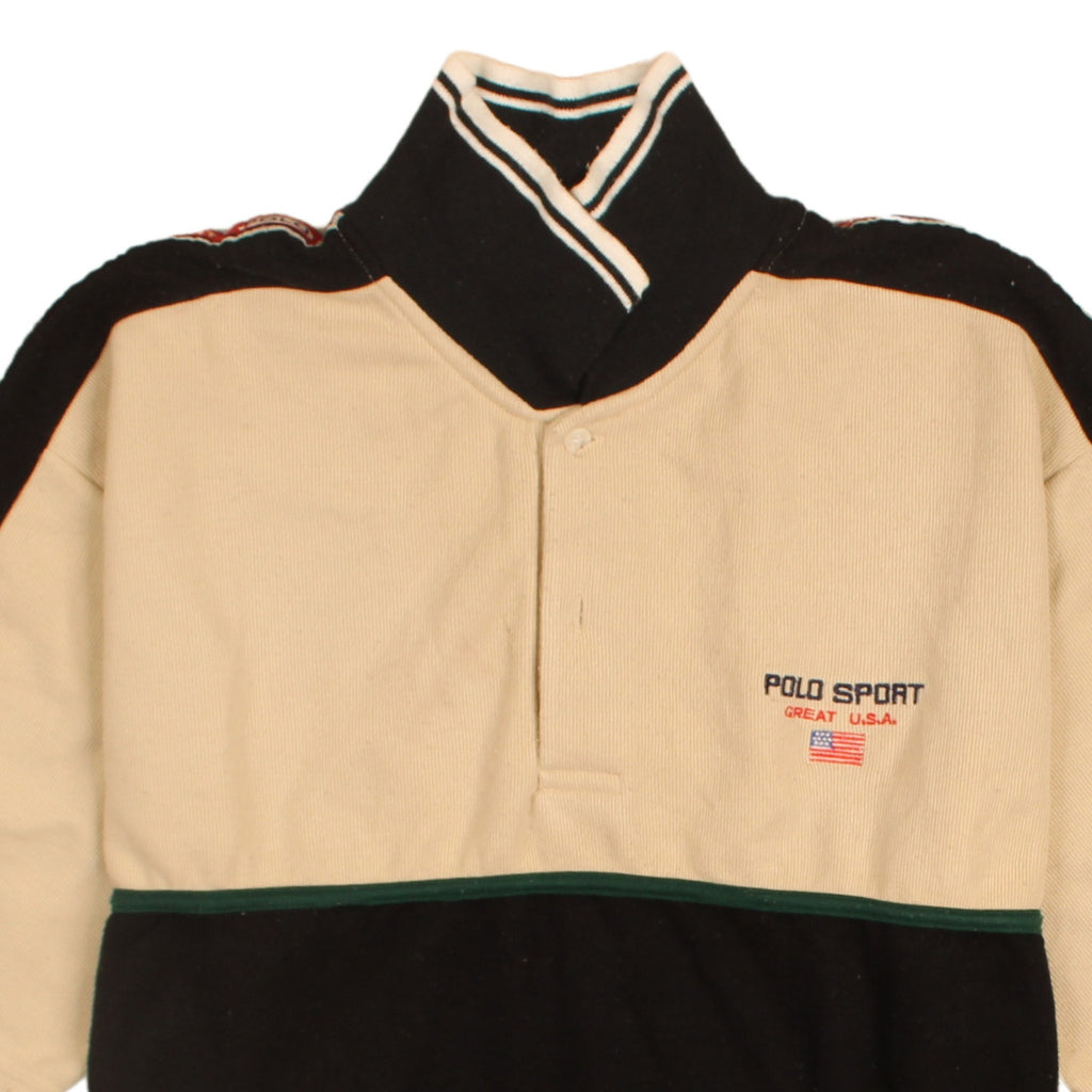 Polo Sport Men's Beige & Black Colourblock Polo Shirt Size L