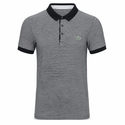 Lacoste Men’s Black Striped Cotton Polo Shirt Size S