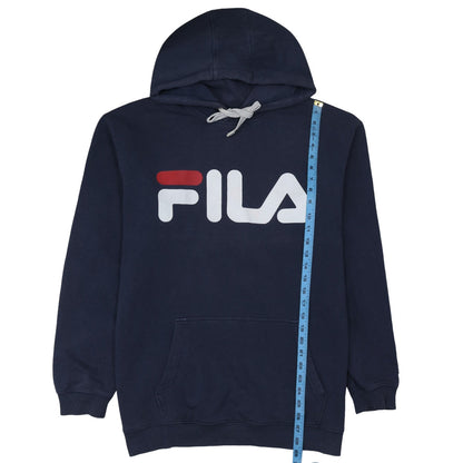 Fila Men Blue Pullover Hoodie L Sports Logo Graphic Sweatshirt