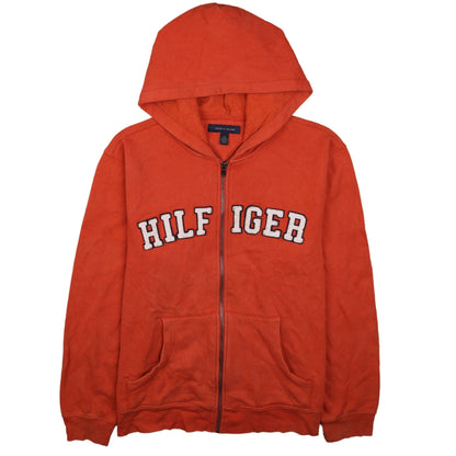 Tommy Hilfiger Mens Orange Full Zip Hoodie L Embroidered Logo Fleece