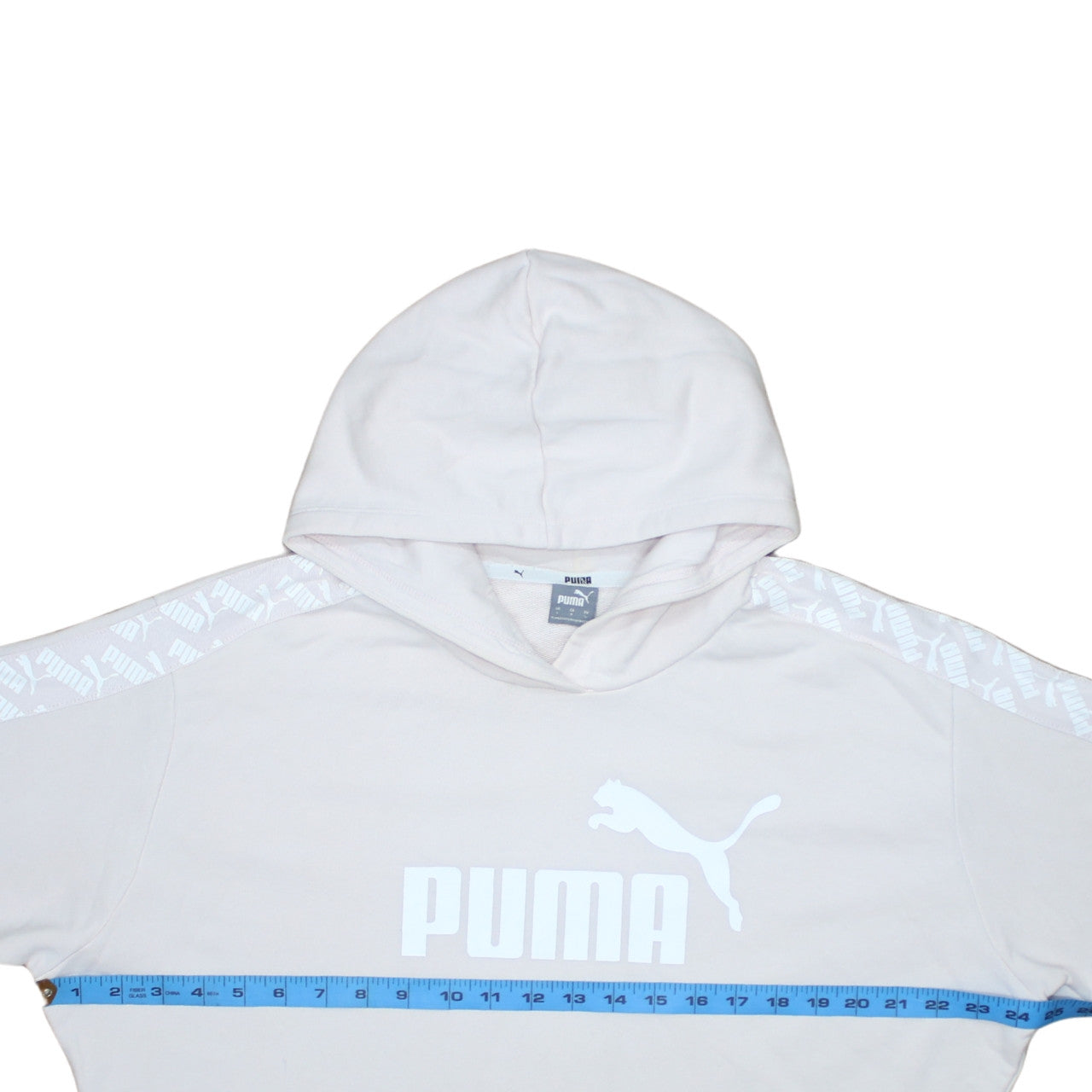 PUMA Womens Beige Hooded Pullover Sweatshirt L Logo Print Casual