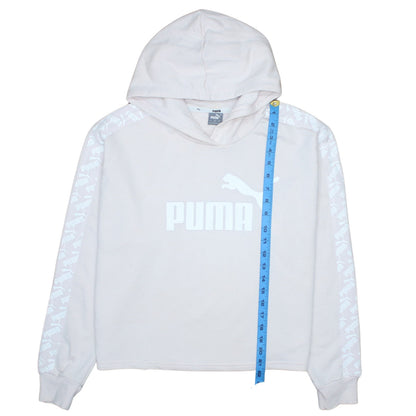 PUMA Womens Beige Hooded Pullover Sweatshirt L Logo Print Casual
