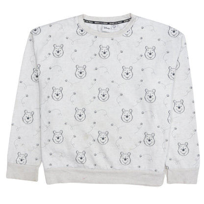 Disney Women Grey Winnie the Pooh Crew Neck Pullover Sweatshirt Size 12/14