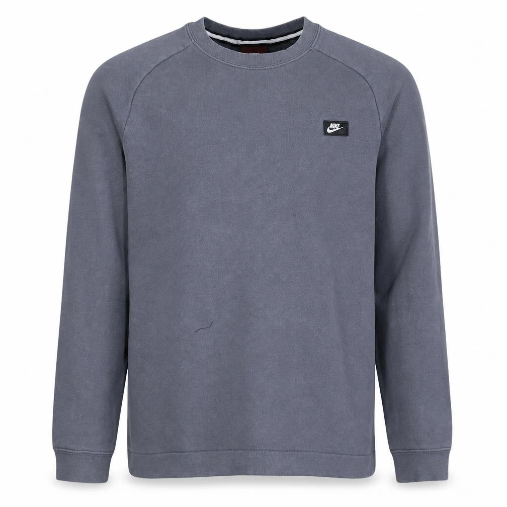 Nike Men's Grey Small Pullover Sweatshirt Crew Neck Fleece Zip Detail