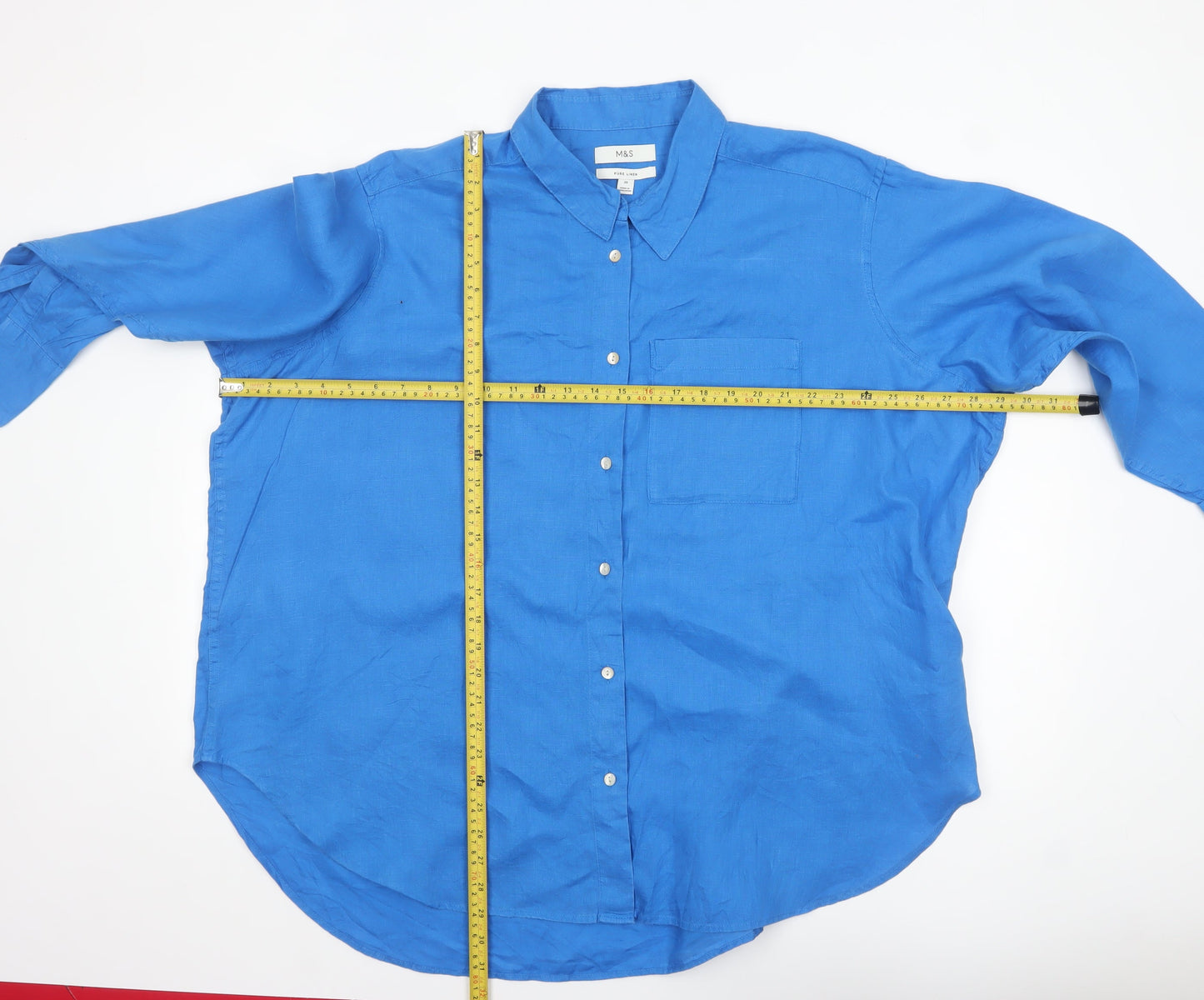 Marks and Spencer Women Blue Linen Button-Up Shirt Size 20