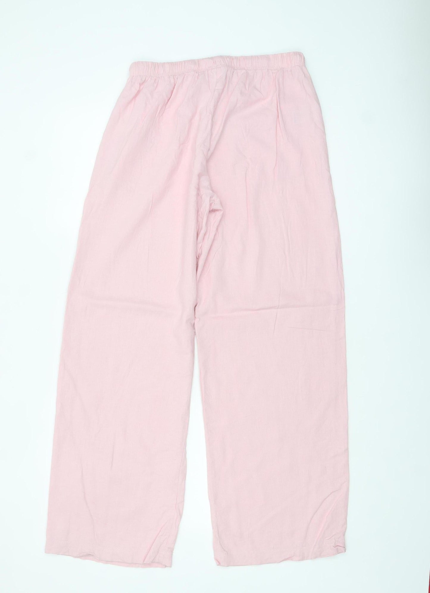 Bershka Women Pink Wide-Leg Linen Blend Trousers Size 12