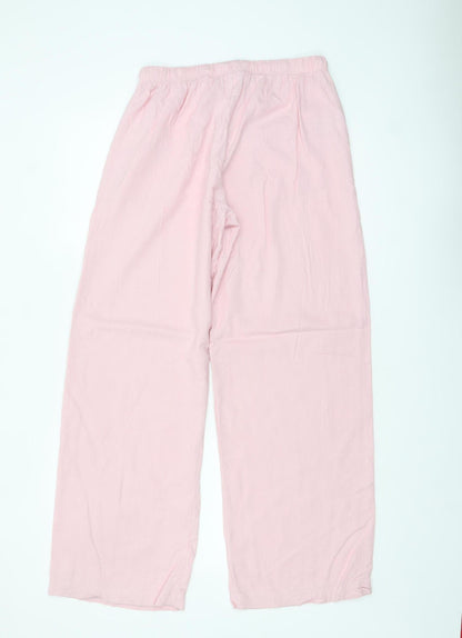 Bershka Women Pink Wide-Leg Linen Blend Trousers Size 12