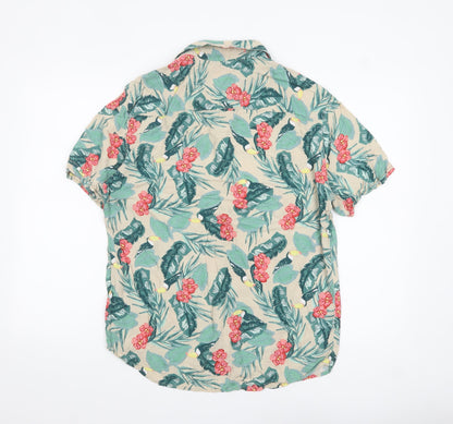 Hering Men's Beige Tropical Floral Short Sleeve Button-Up Shirt L