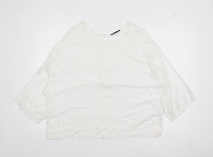Summum Woman White Embroidered Viscose Blouse Womens UK 12 Boho Top