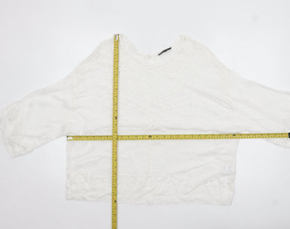 Summum Woman White Embroidered Viscose Blouse Womens UK 12 Boho Top