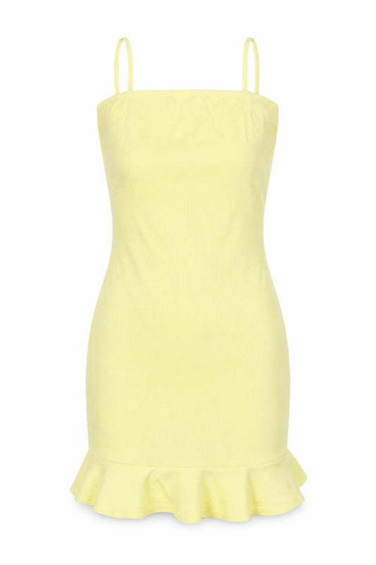 Nasty Gal Womens Yellow Bodycon Ruffle Hem Sleeveless Mini Dress Size 4