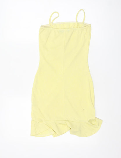 Nasty Gal Womens Yellow Bodycon Ruffle Hem Sleeveless Mini Dress Size 4