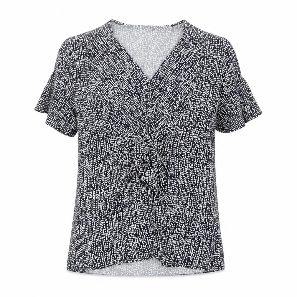 CC Womens Blue Geometric V-Neck Short Sleeve Tunic Blouse Size L