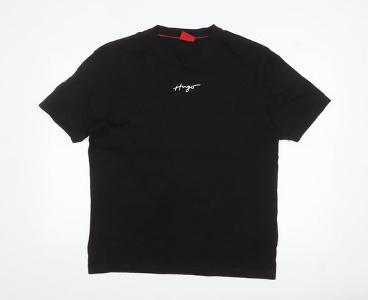 Hugo Mens Black Cotton Crew Neck Logo T-Shirt Size M