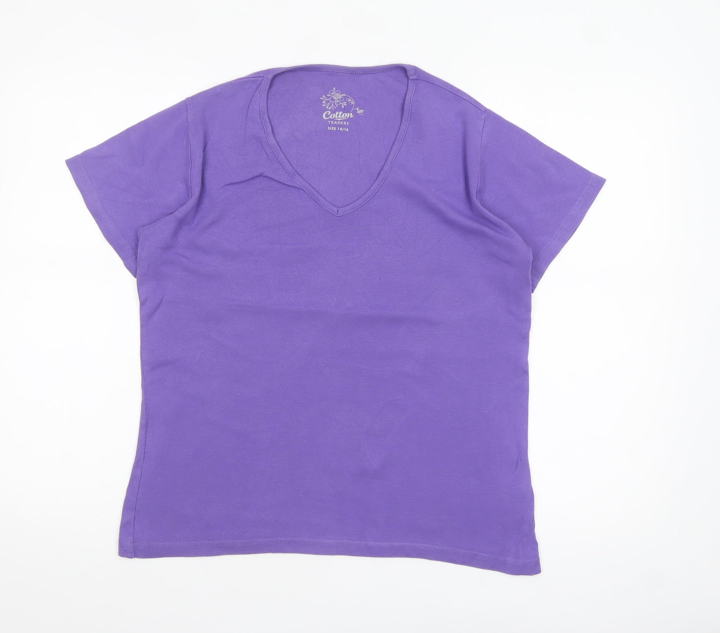 Cotton Traders Womens Purple V-Neck Short Sleeve T-Shirt Size 14/16