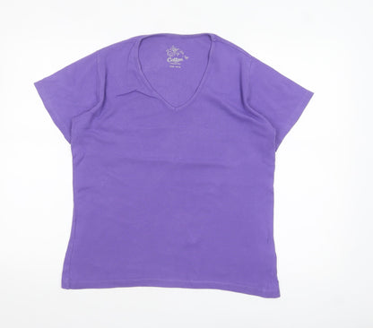 Cotton Traders Womens Purple V-Neck Short Sleeve T-Shirt Size 14/16