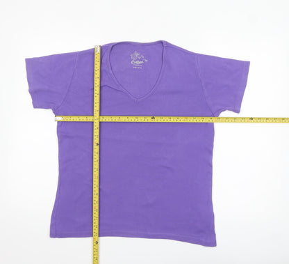 Cotton Traders Womens Purple V-Neck Short Sleeve T-Shirt Size 14/16