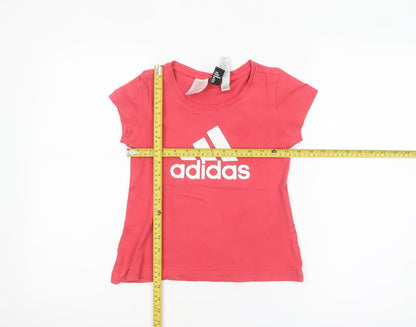 adidas Girls Pink 9-10 Years Basic Cotton Logo T-Shirt