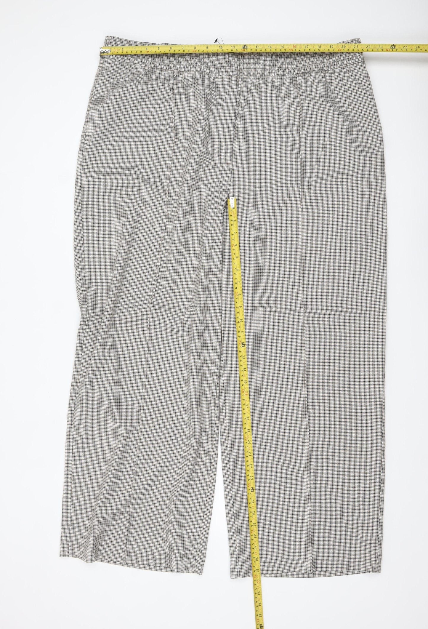 Marks and Spencer Women's Beige Check Pull On Trousers Size 24
