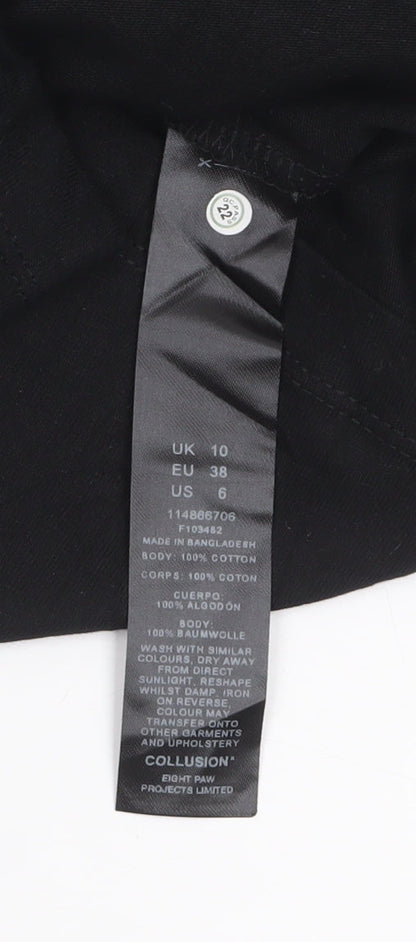 Collusion Women's Black Cotton Short Sleeve Basic T-Shirt Size 10