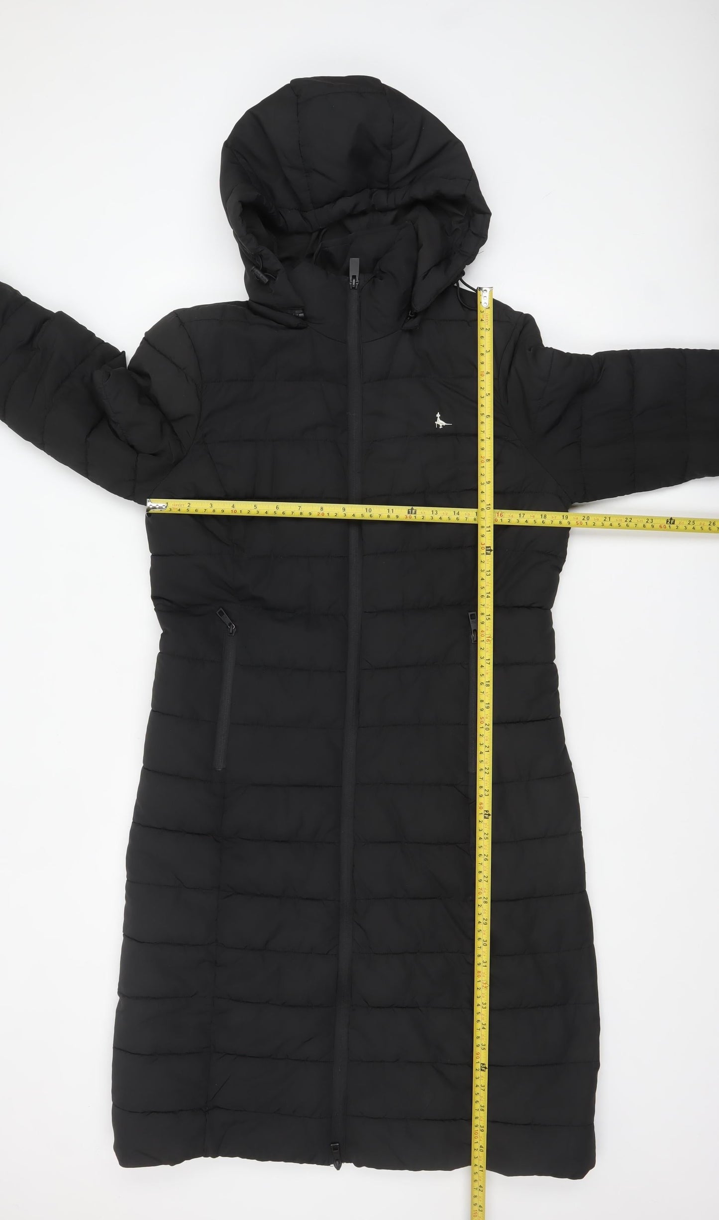 Jack Wills Womens Black UK 12 Long Hooded Puffer Coat