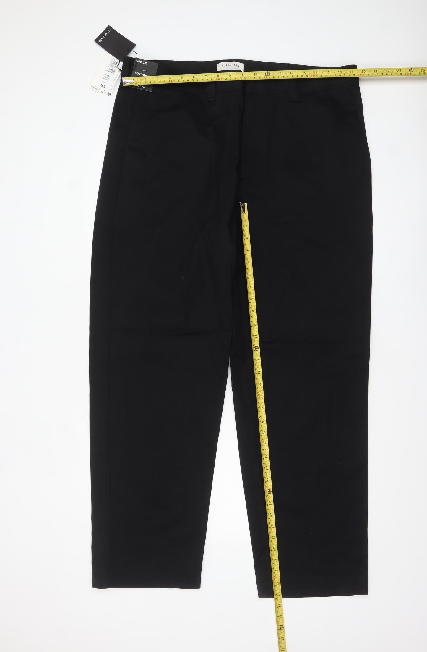 Marks and Spencer Men's Black 40x33 Regular Fit Chino Trousers