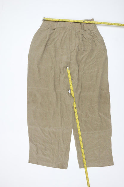 Ellen Tracy Women's Beige Silk Wide-Leg Pleated Trousers Size 12